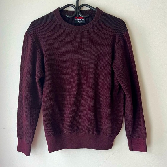 Karbon waffle knit burgundy long sleeve crew neck sweatshirt women’s large - Picture 1 of 10